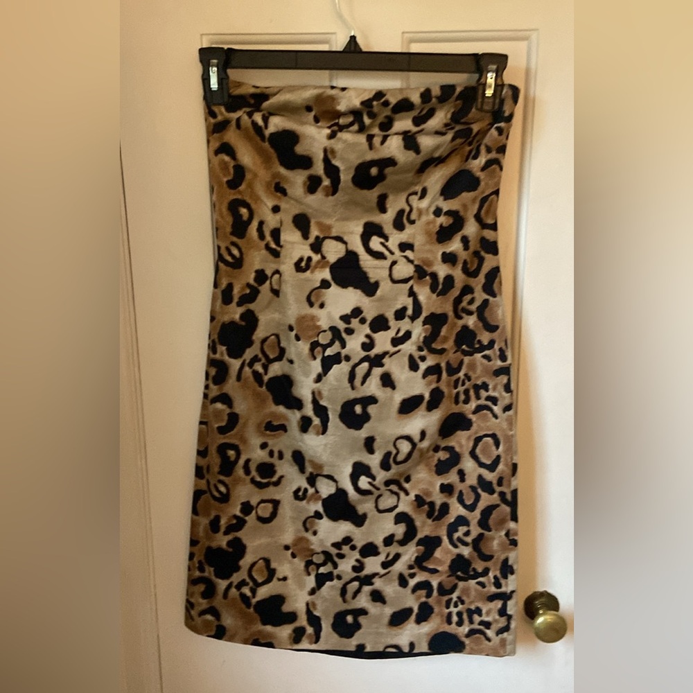 The Limited Tan and Black Leopard Strapless Bodycon Dress